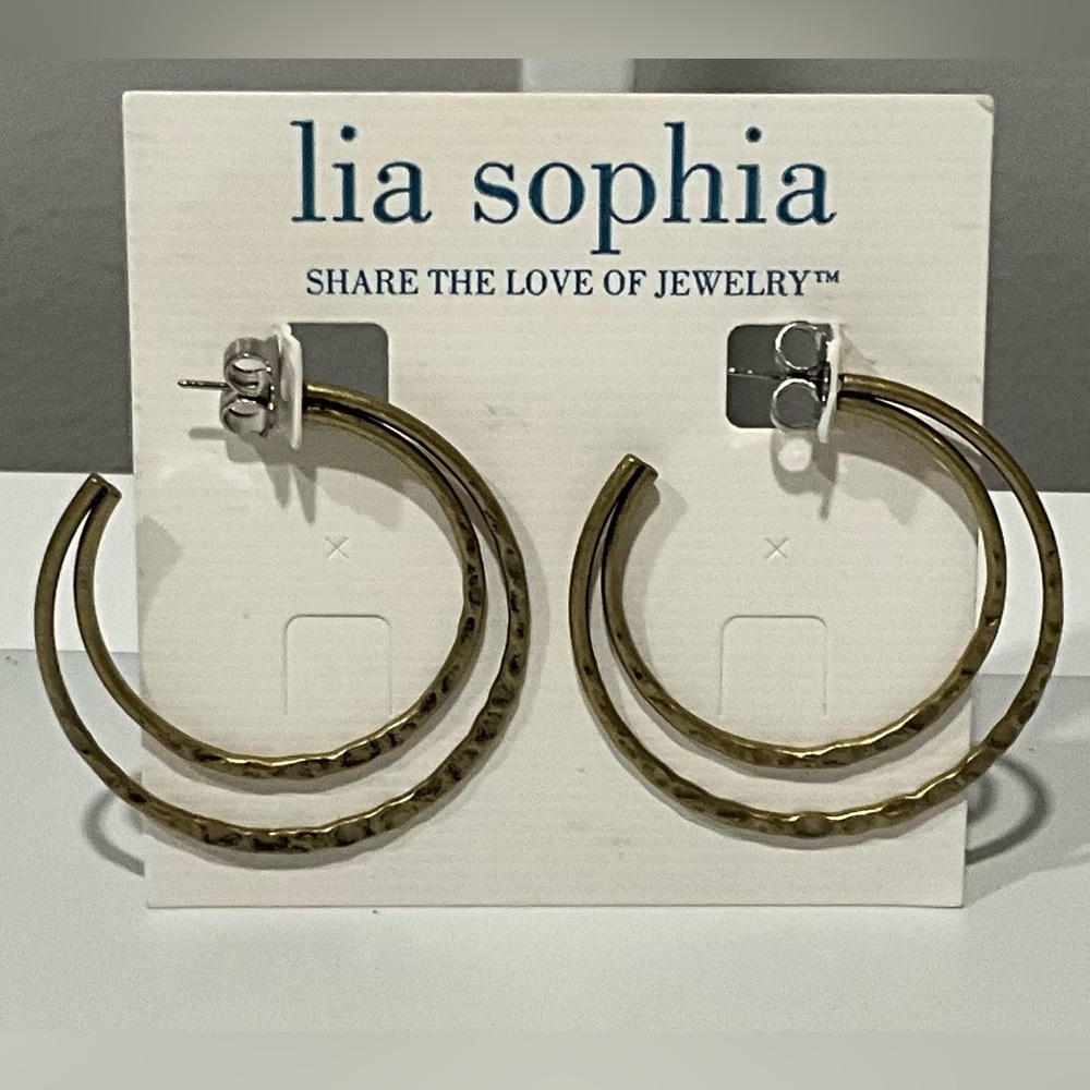 NEW -Lia Sophia DOUBLE TROUBLE retired Matte Gold-tone Post Earrings